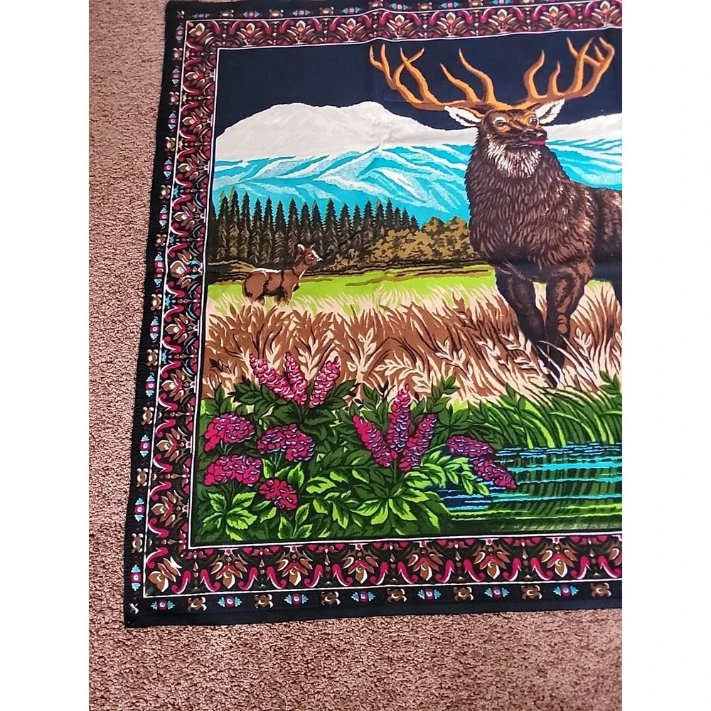 VTG Wall Tapestry Hanging ELK Velvet Style Wall Art Fabric Forest 57x39 Vivid
